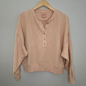 American Eagle Women's Peach Button-Up Pullover Sweatshirt Relaxed Fit Small